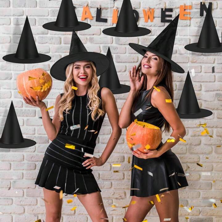 Hanging Halloween Decor & Costume Accessories "12 PCS Black Witch Hats"
