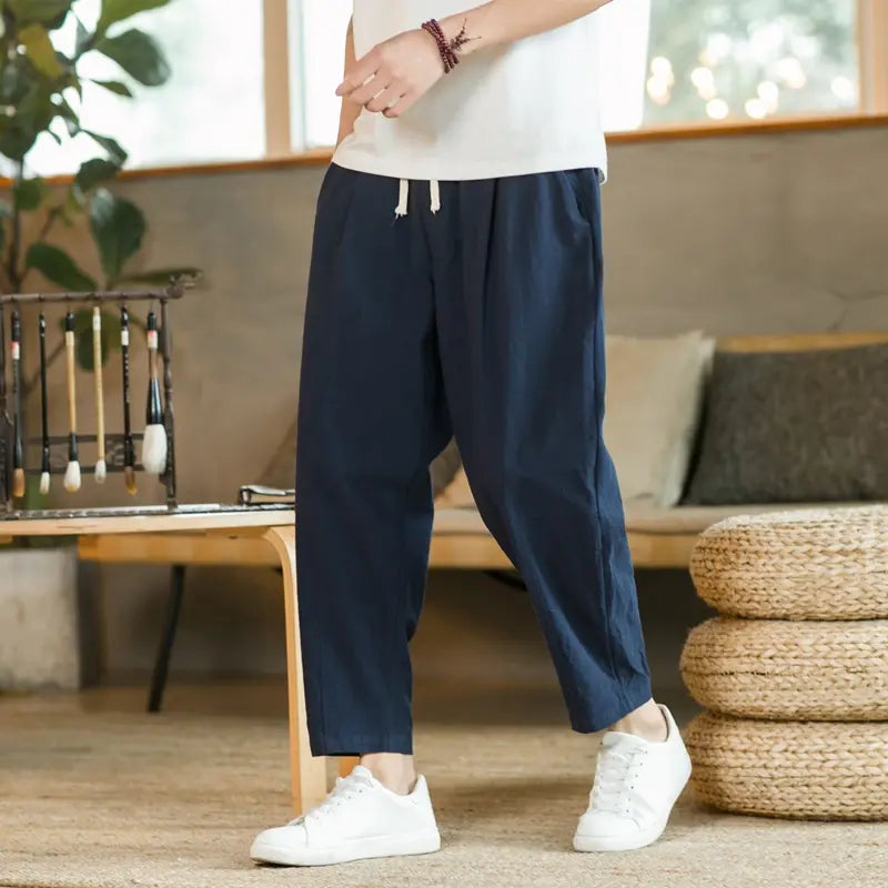 Summer Men's Cotton Linen Casual Pants Breathable Streetwear