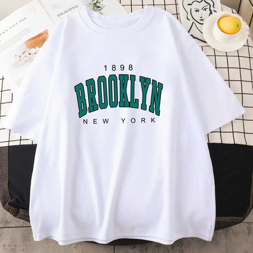 Brooklyn New York Letter Printed Cotton T-Shirts