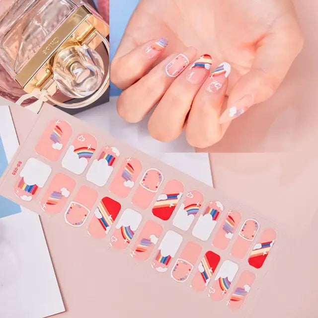 Semi Cured Gel Nail Wraps Full Cover Adhesive Manicure Decoration