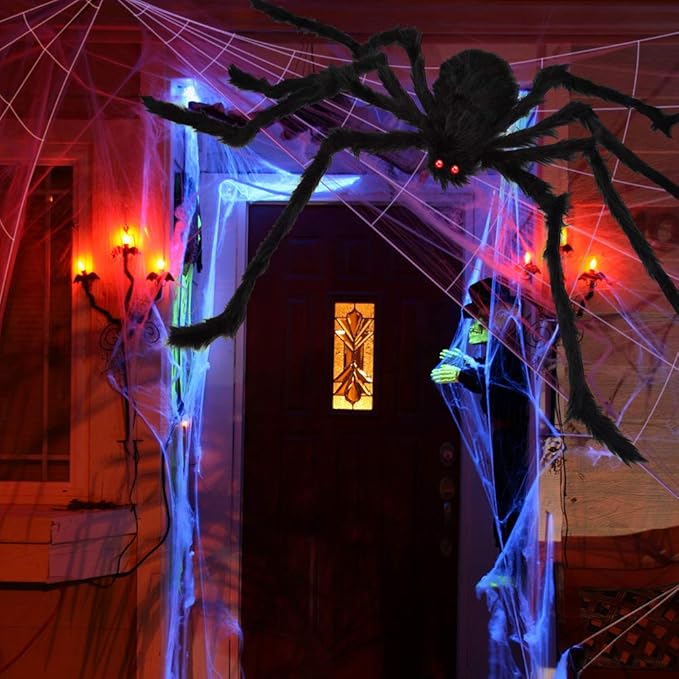 200" Halloween Spider Web + 59" Giant Spider Decorations