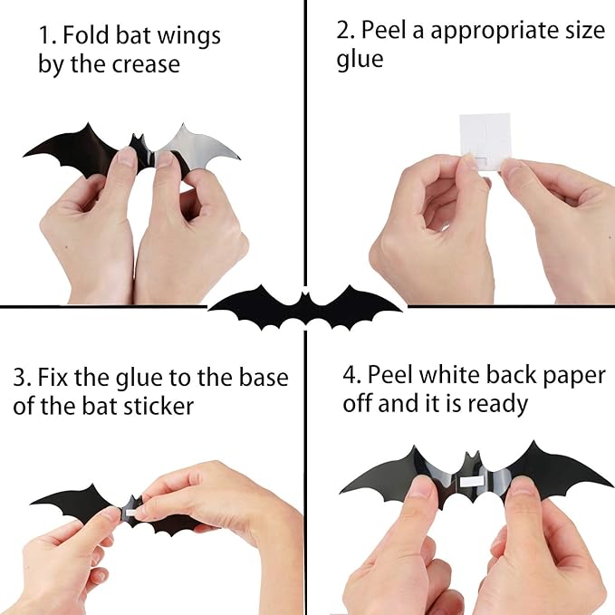 3D Bat Wall Decor Stickers – Waterproof Halloween Decoration""120 Pcs 