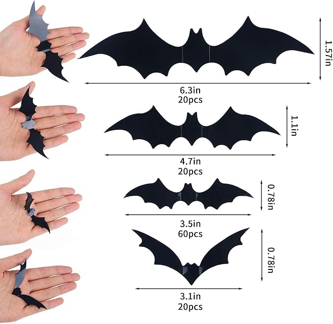 3D Bat Wall Decor Stickers – Waterproof Halloween Decoration""120 Pcs 