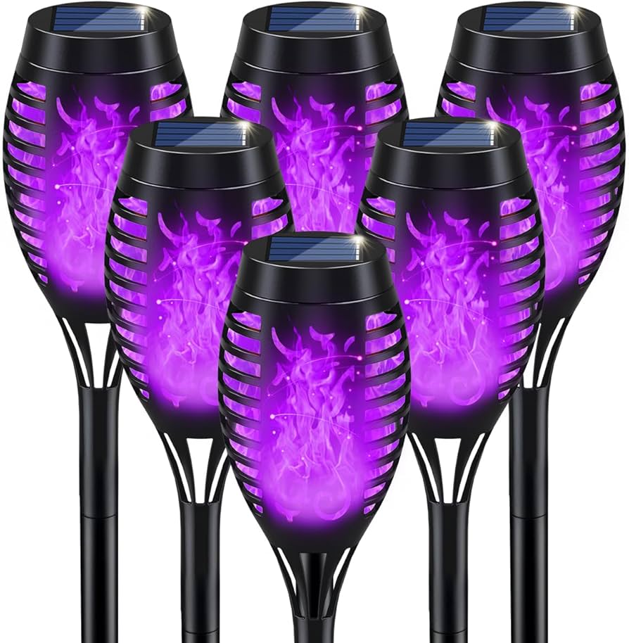 "Solar Halloween Torch Lights with Purple Flame – Outdoor Yard & Pathway Decorations"