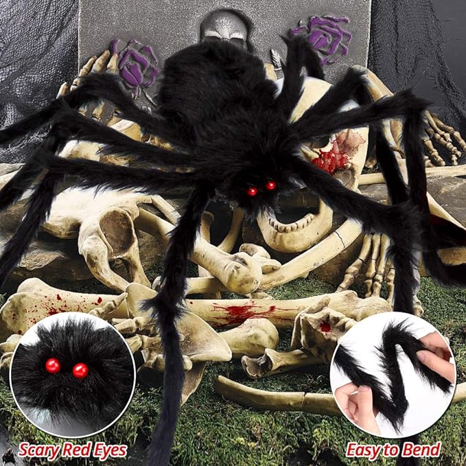 200" Halloween Spider Web + 59" Giant Spider Decorations