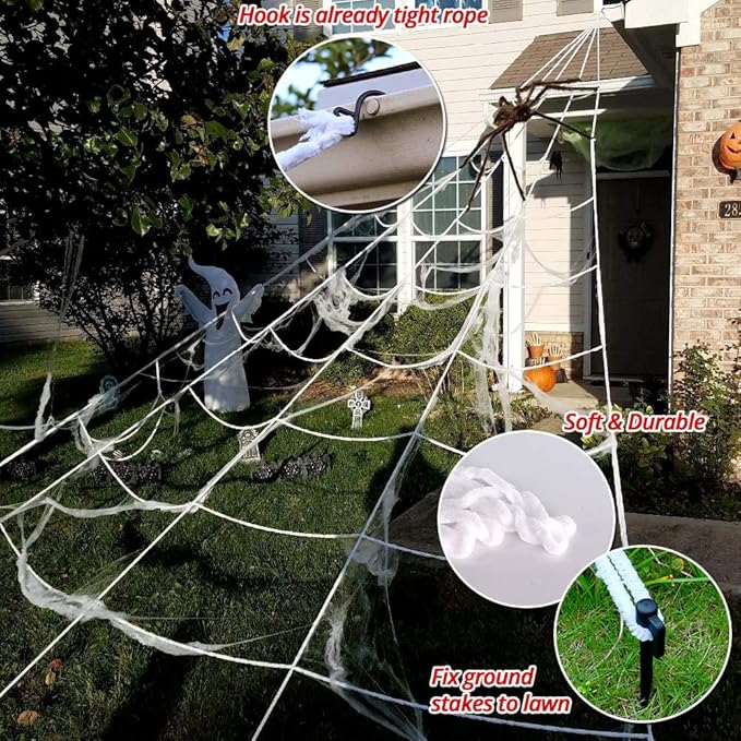 200" Halloween Spider Web + 59" Giant Spider Decorations