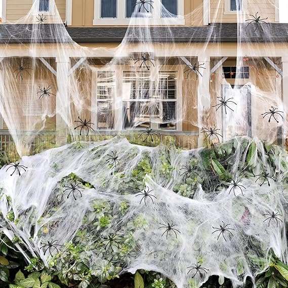 Super Stretch Cobwebs for Halloween Decor -900 sqft Spider Webs with 30 Fake Spiders