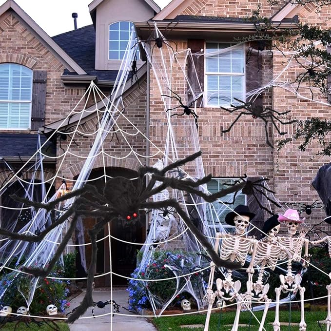 200" Halloween Spider Web + 59" Giant Spider Decorations