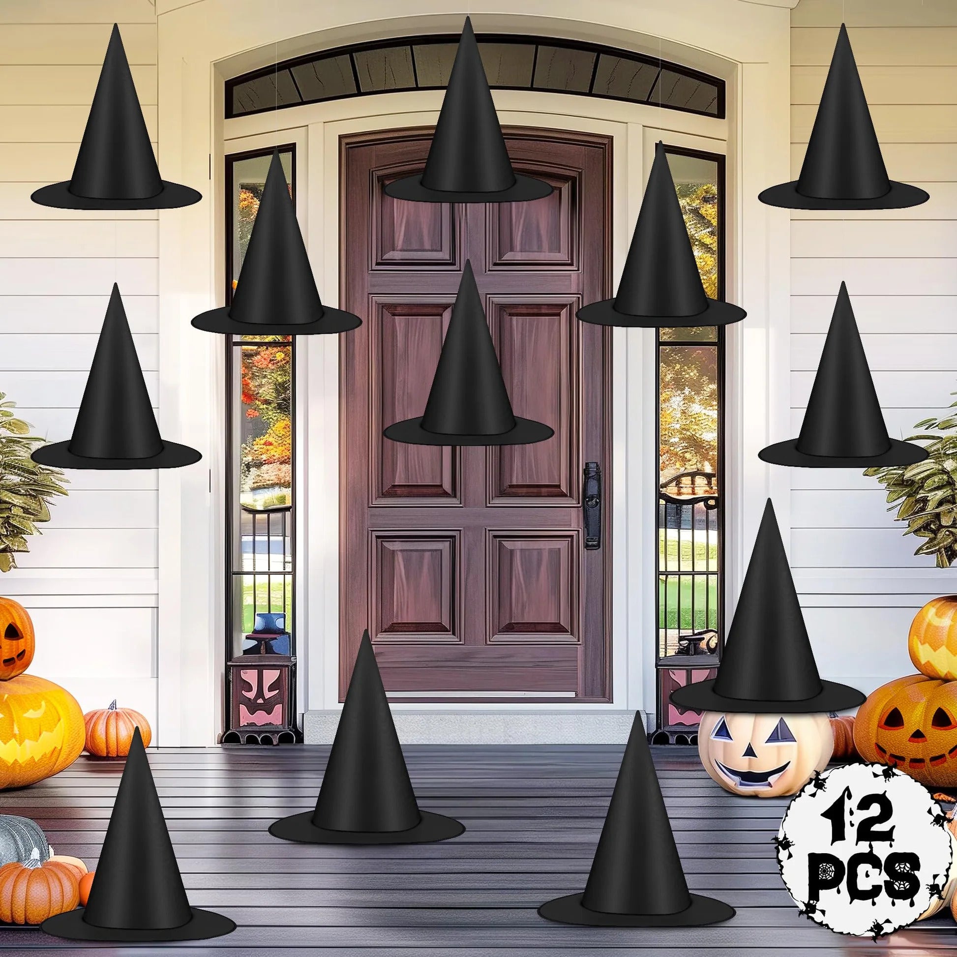 Hanging Halloween Decor & Costume Accessories "12 PCS Black Witch Hats"
