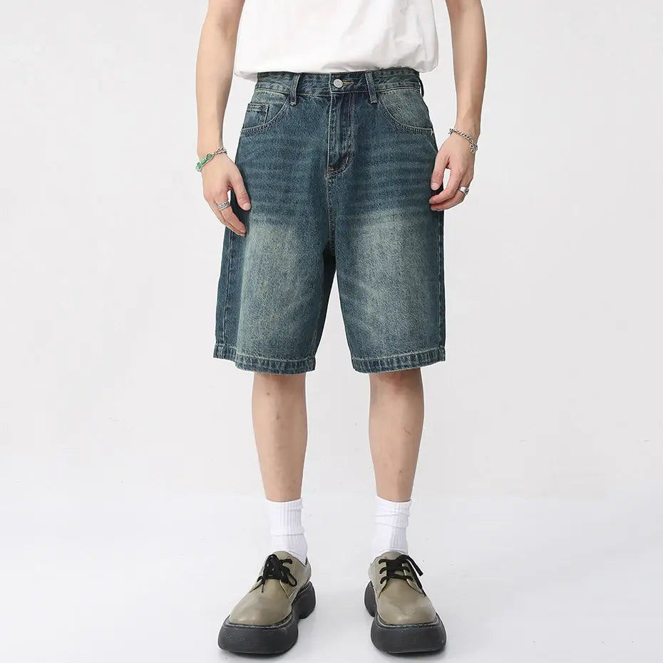 Men's Vintage Blue Denim Shorts Casual Loose