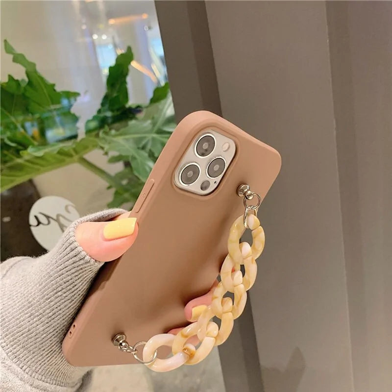 Marble Stone Wrist Chain Cases for iPhone