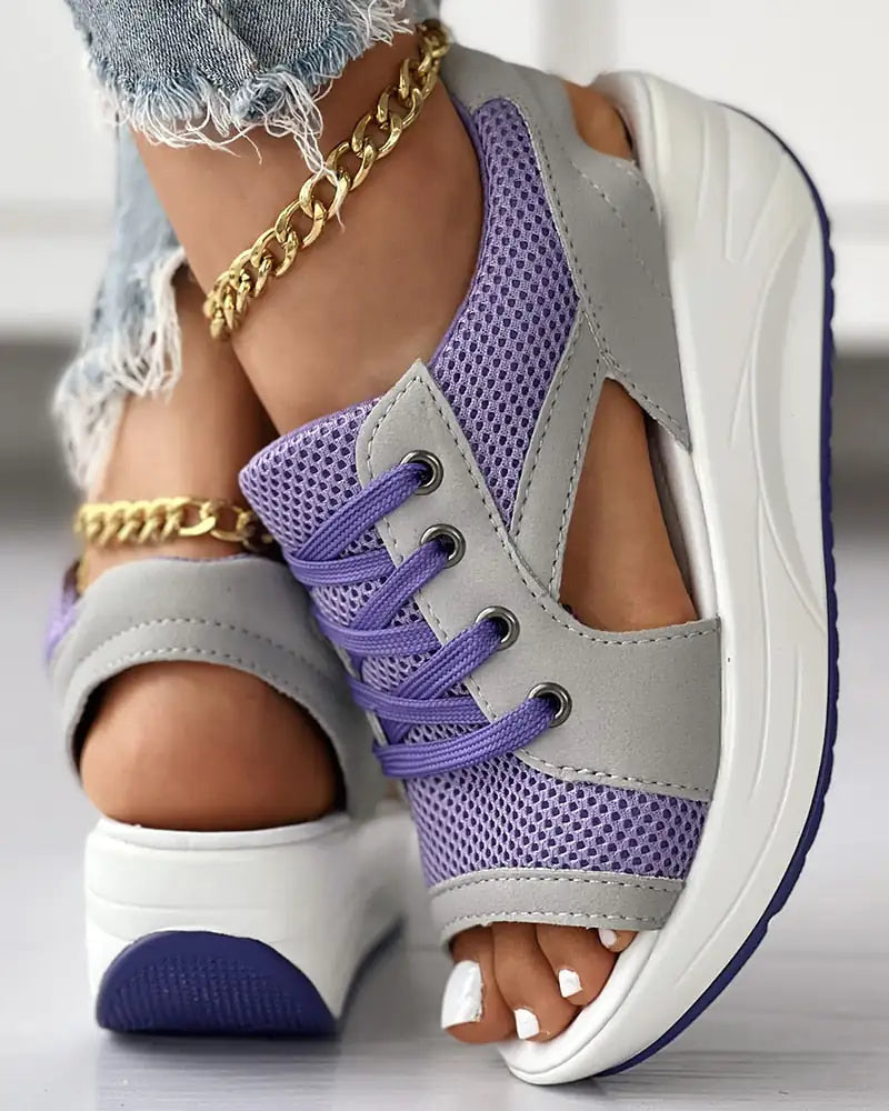 Cutout Lace-up Muffin Sandals