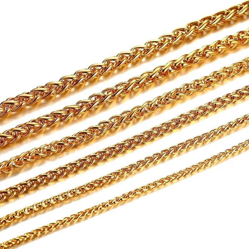 Gold Color Stainless Steel Long Spiga Italian Necklace