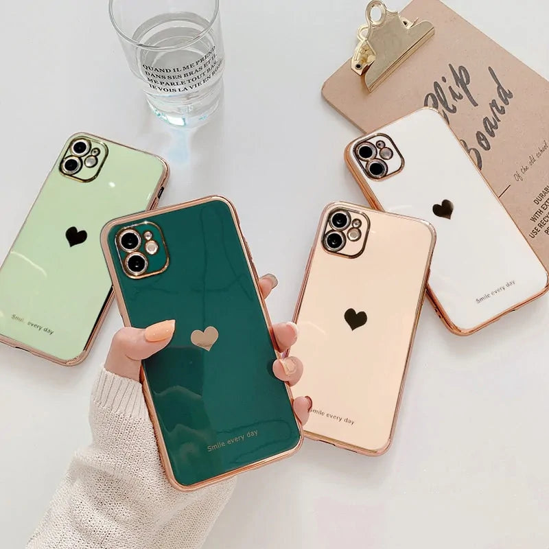 Electroplated Love Heart Phone Case: iPhone Compatibility