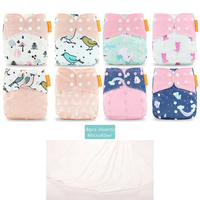 8Pcs Happy Flute New OS Pocket Adjustable Diaper Set