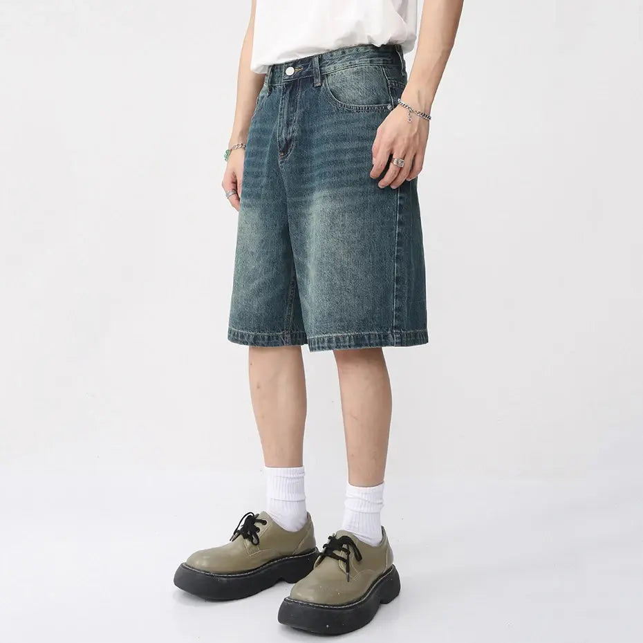 Men's Vintage Blue Denim Shorts Casual Loose