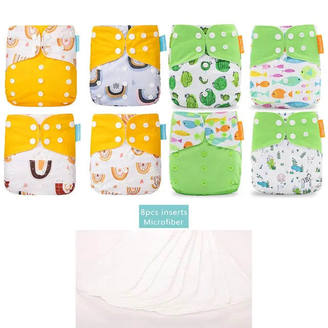 8Pcs Happy Flute New OS Pocket Adjustable Diaper Set