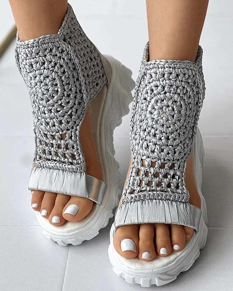 Braided Geometric Wedge Sandals