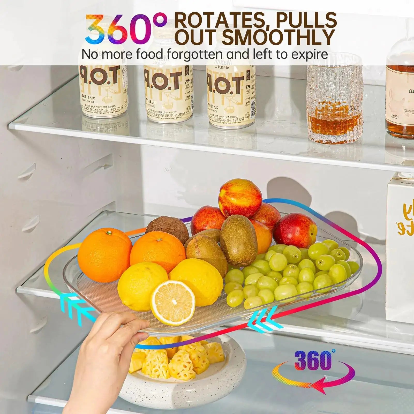 360 Rotating Rectangle Turntable Organizer For Refrigerator