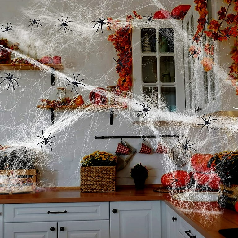 Super Stretch Cobwebs for Halloween Decor -900 sqft Spider Webs with 30 Fake Spiders