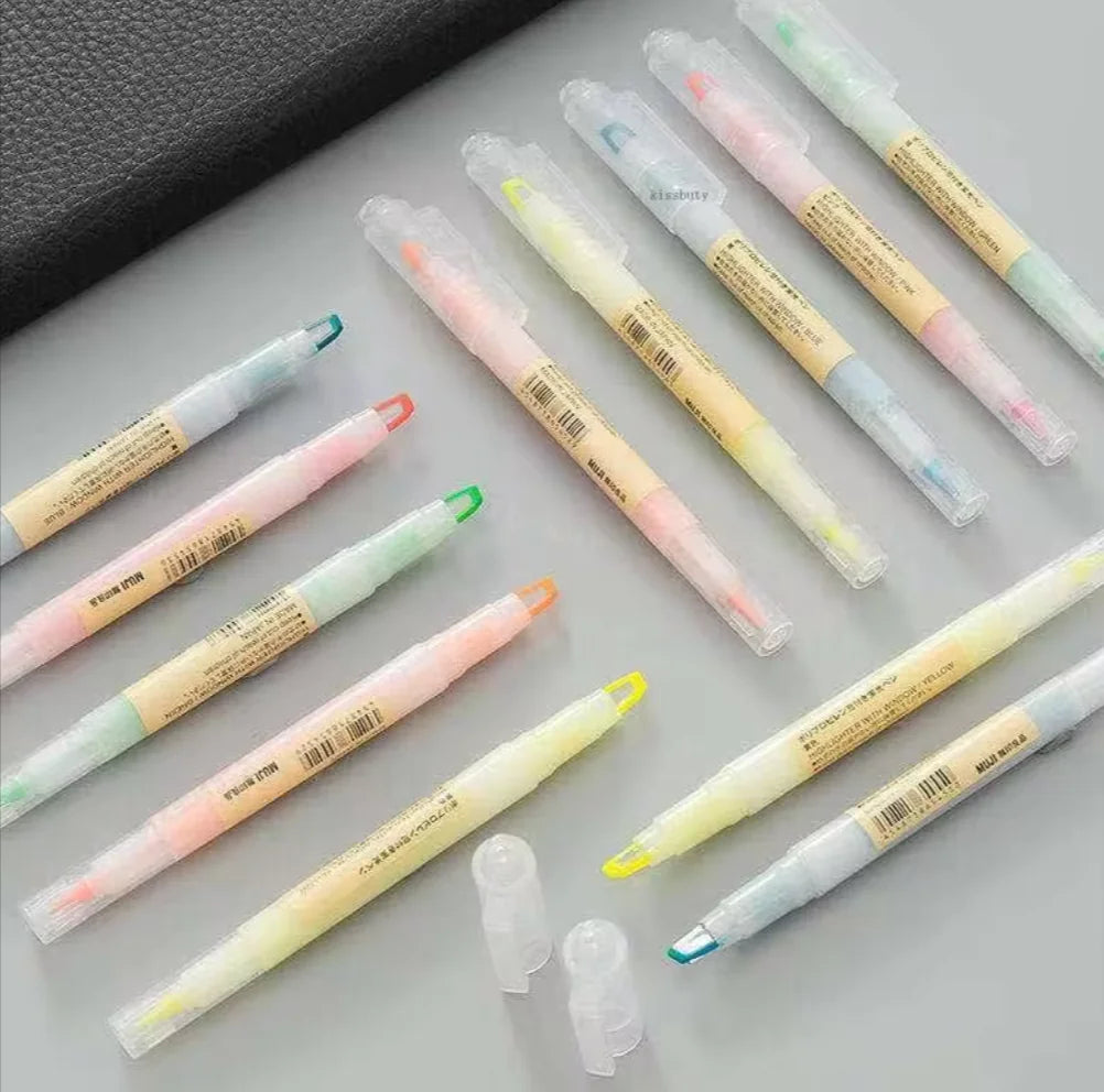 5-Color Double Nib Clear View Highlighter Pens Set - Fluorescent Marking Stationery for Students and Key Points Highlighting