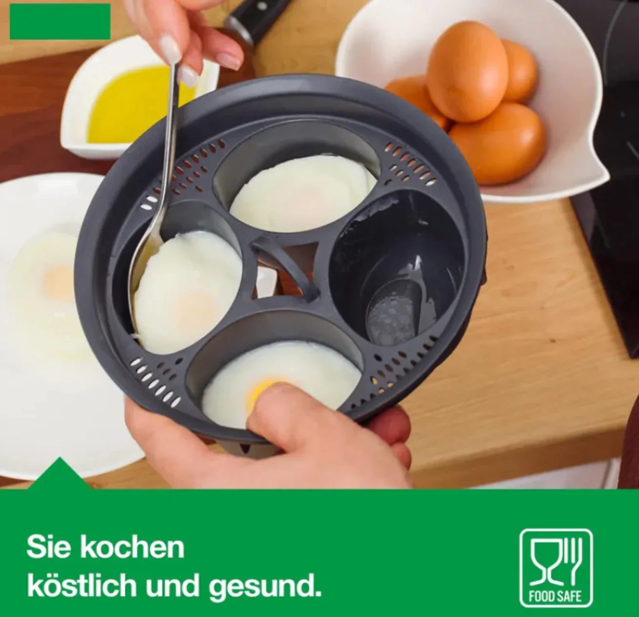 4-in-1 Egg Poacher and Steamer Tray - Versatile Kitchen Cooking Utensil for Perfectly Poached Eggs