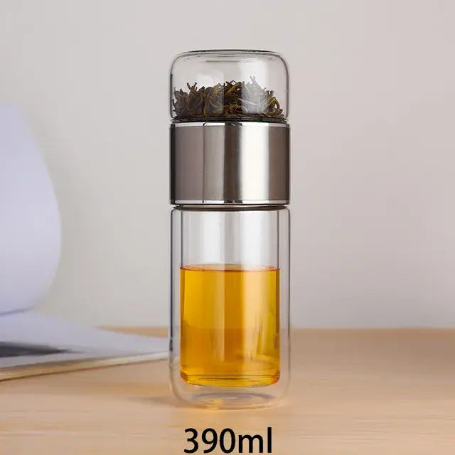 390ml High Borosilicate Glass Double Layer Tea Infuser Tumbler Drinkware Bottle