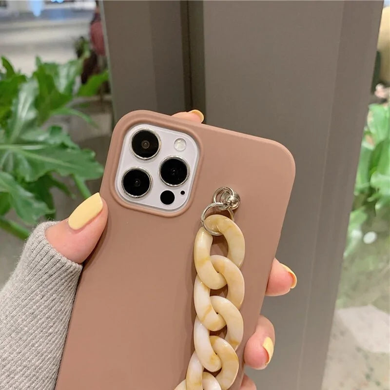 Marble Stone Wrist Chain Cases for iPhone