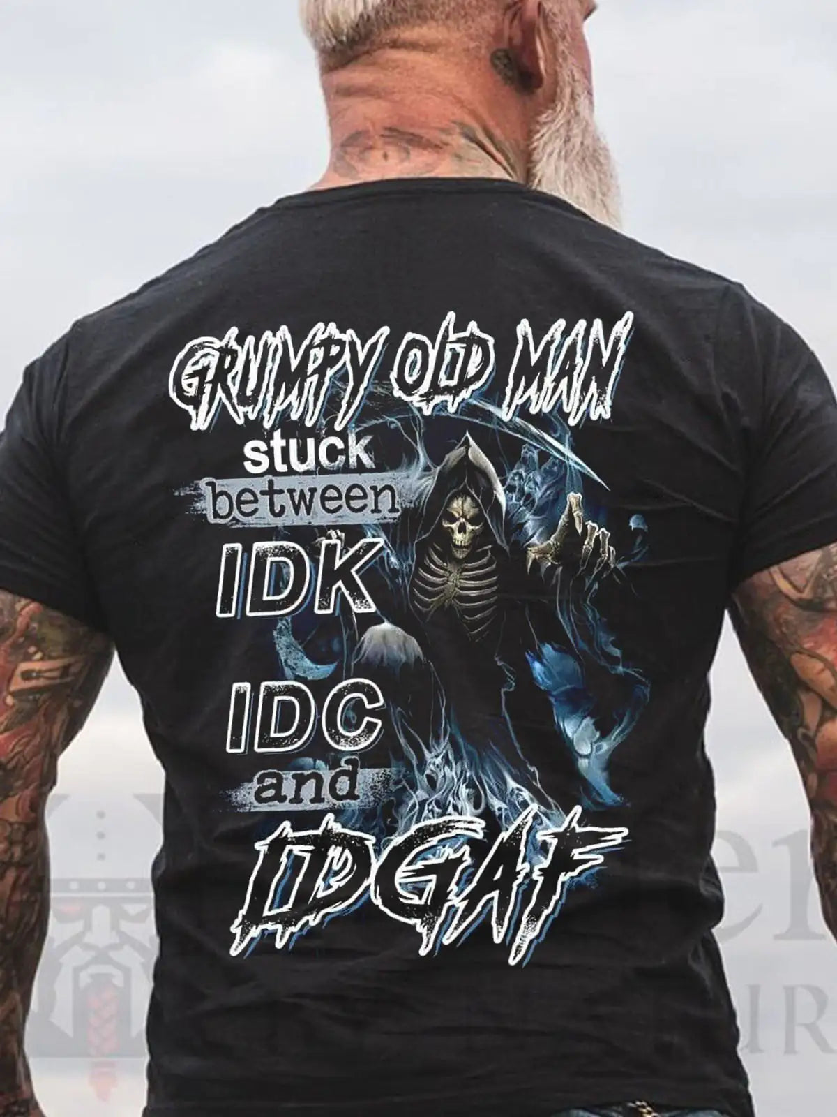 Men's "Grumpy Old Man Stuck Between IDK, IDC and IDGAF" T-Shirt