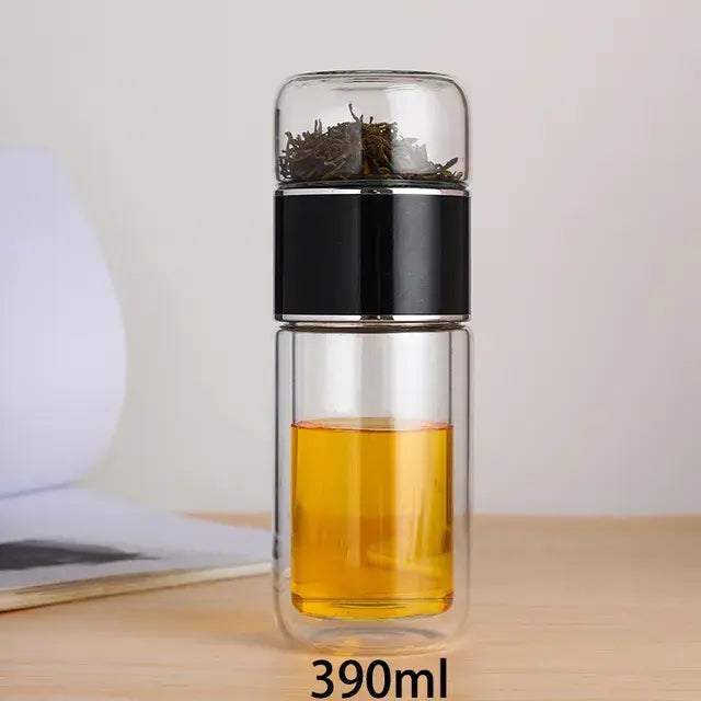 390ml High Borosilicate Glass Double Layer Tea Infuser Tumbler Drinkware Bottle