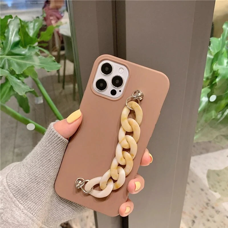 Marble Stone Wrist Chain Cases for iPhone