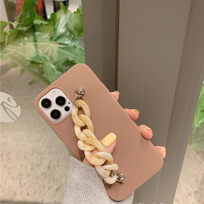 Marble Stone Wrist Chain Cases for iPhone