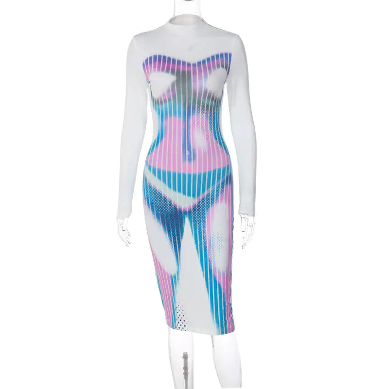 Body Search Thermal Printed Dress