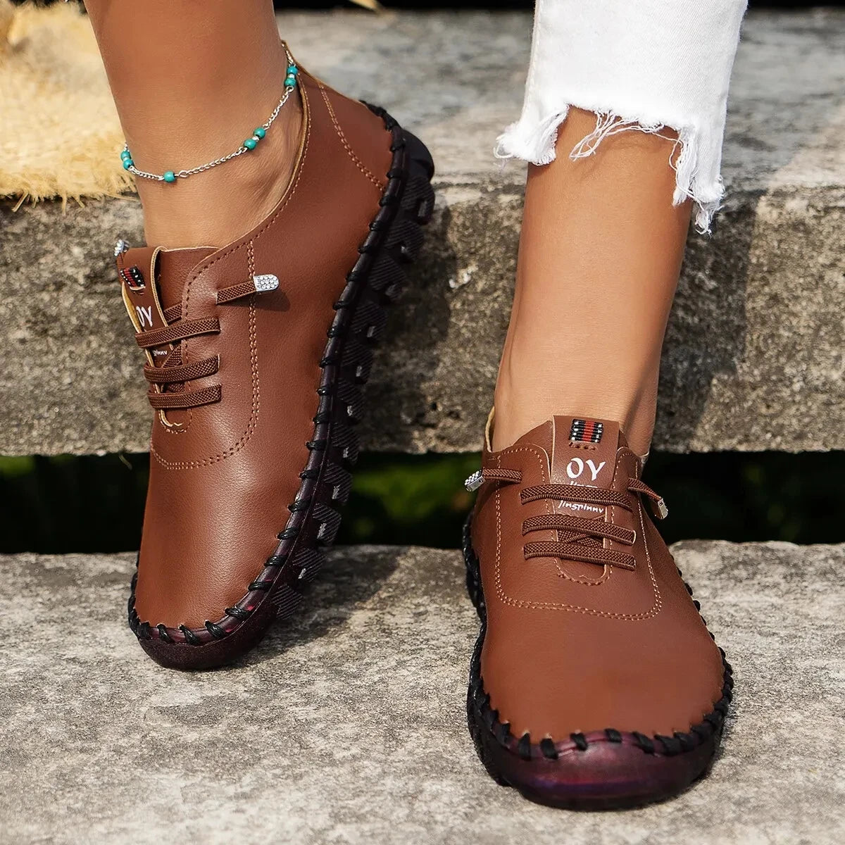 Platform Leather Lace Up Moccasins for Women